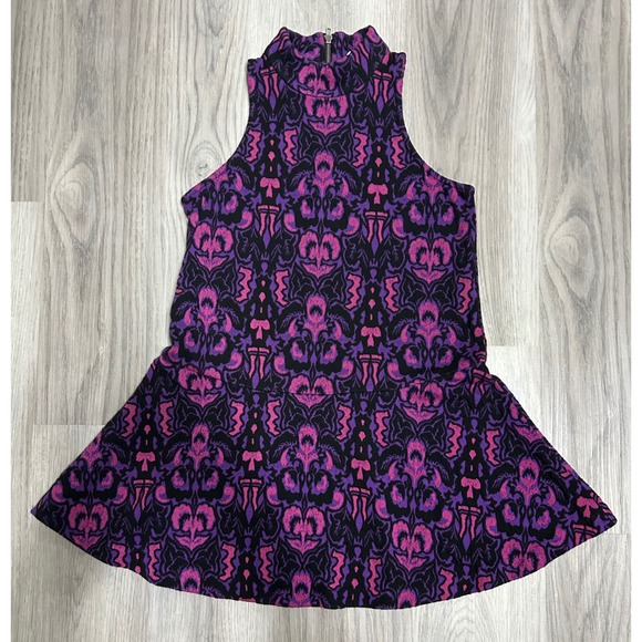 Free People Tops - Free People Purple Pink Damask Ikat Mock Neck Drop Waist Tunic top mini dress XS